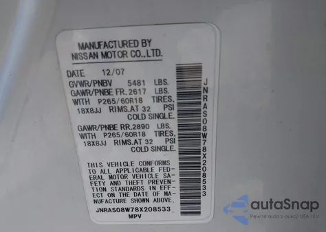 2008 Infiniti Fx35 from USA, damaged, VIN JNRAS08W78X208533